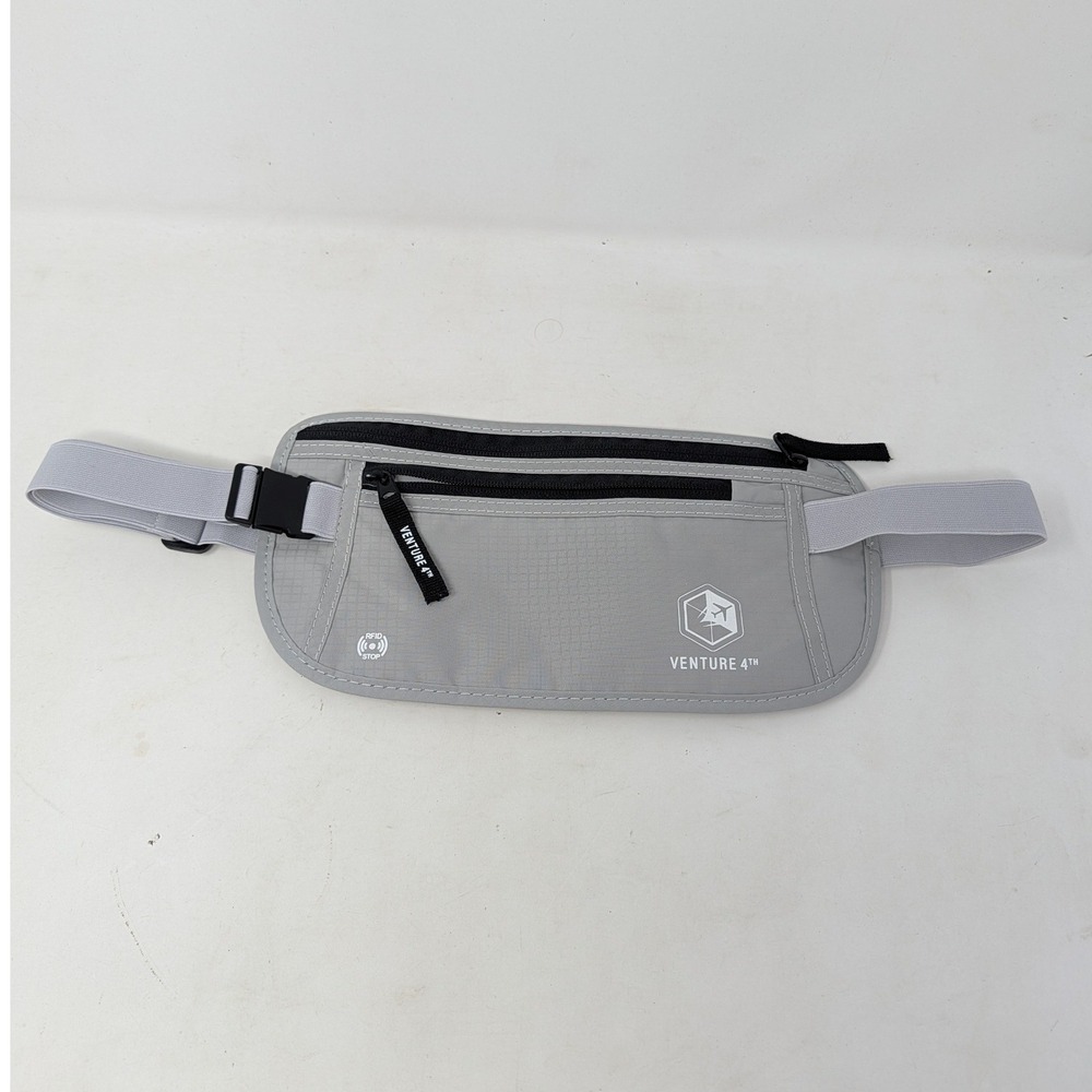 Venture 4th RFID Blocking Money Belt Travel Waist Pack Grey Ripstop Slim Bag